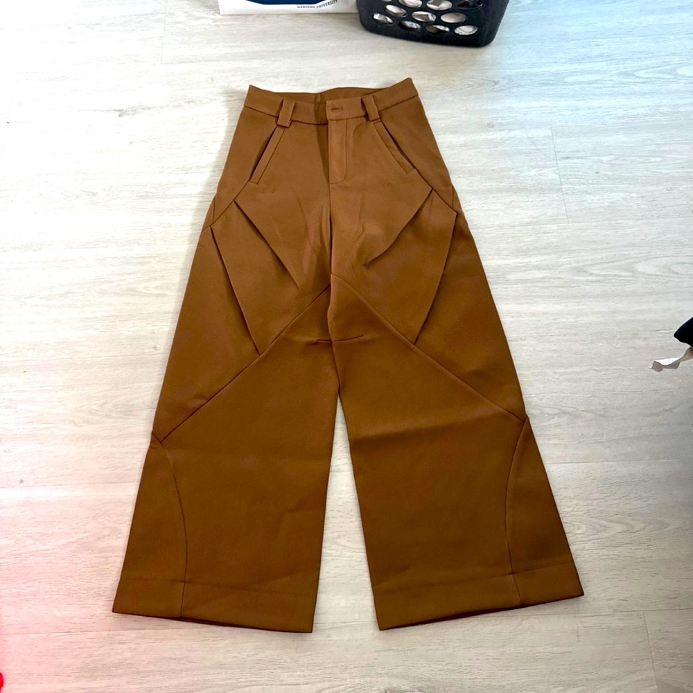 Heavy Velvet Brown Wide-Leg Trousers
